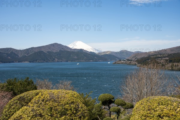 View of Lake Ashi with Mount Fuji volcano, Benten-no-hana Tenbodai viewpoint, Hakone Park, Hakone,