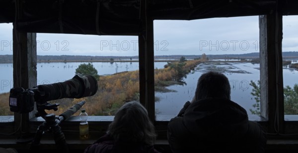 Bird watchers in the observation tower, Tister Bauernmoor, Tiste, Samtgemeinde Sittensen, Lower