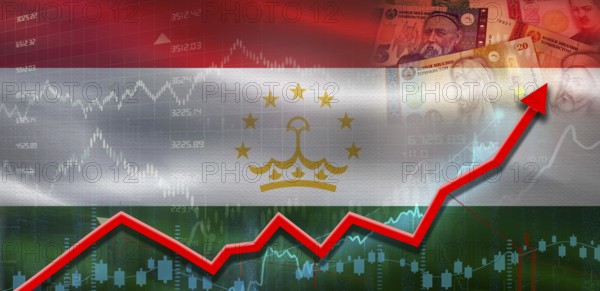 Tajikistan financial growth on market graph. Tajikistan economic growth on financial graph