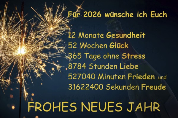 (photo montage) New Year's Eve greetings 2026 with saying 12 months, 52 weeks, 365 days, 8784