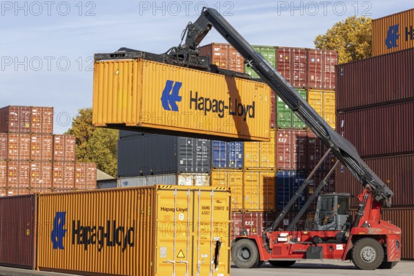 Shipping containers in the port of Mannheim. The port of Mannheim is considered one of the most