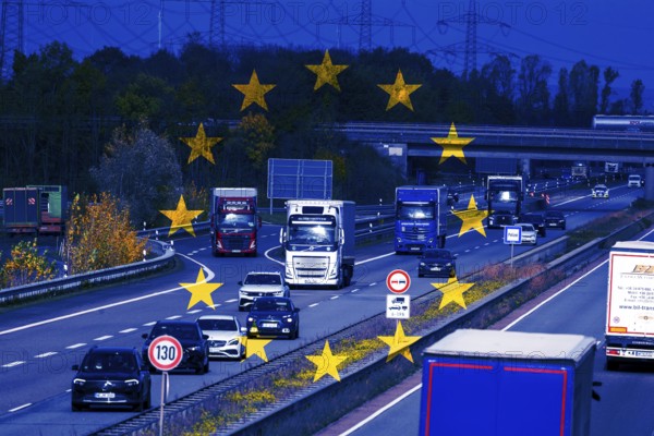 (Photo montage) Combustion off Symbolic image: image of a motorway with an EU flag copied into each