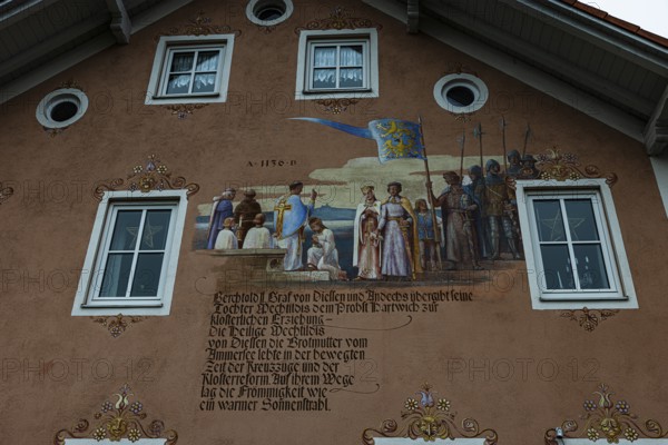Facade painting on an older residential building, Dießen am Lake Ammer, Upper Bavaria, Bavaria,