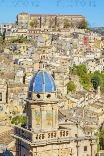 Elevated view of the church of Santa Maria dell'Itria and Ragusa Ibla in the distance, Ragusa Ibla,