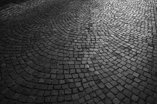 Cobblestones, street pavement, pedestrian zone, old town, Bietigheim-Bissingen, black and white,