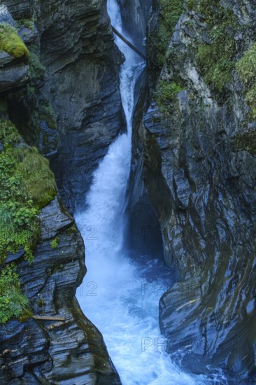 Stieber Waterfall in moss in Passeier, Italian Moso in Passiria, South Tyrol, Italy