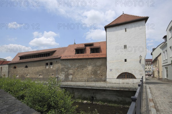 Historic bridge gate on the Wipper River, Stadtturm, Hettstedt, Harz, Saxony-Anhalt, Germany