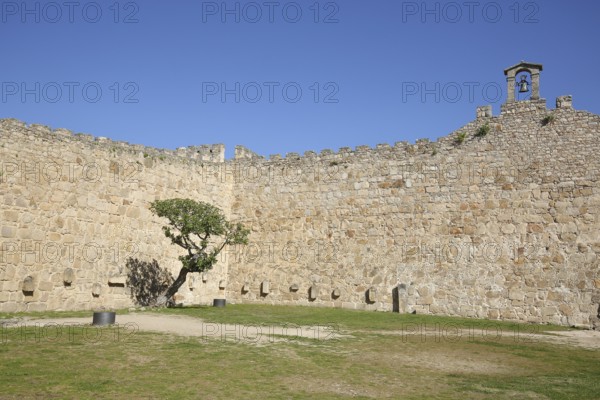 Courtyard with bell gable and fig tree from the castle and historic city fortification Castillo,