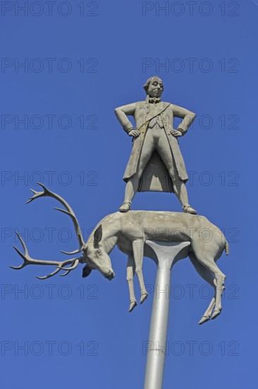 Friedrich Hölderlin sculpture by Peter Lenk 2003, modern art, Duke of Württemberg Karl Eugen,