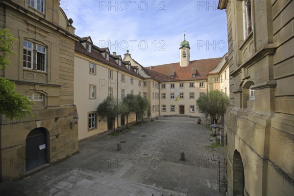 Courtyard with building from the Goethe-Institut, Schwäbisch Hall, Franconia, Baden-Württemberg,