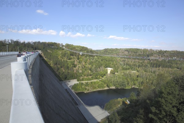 Titan-rt pedestrian suspension bridge with 485 m length, Rappbode dam, tourist attraction, Rappbode