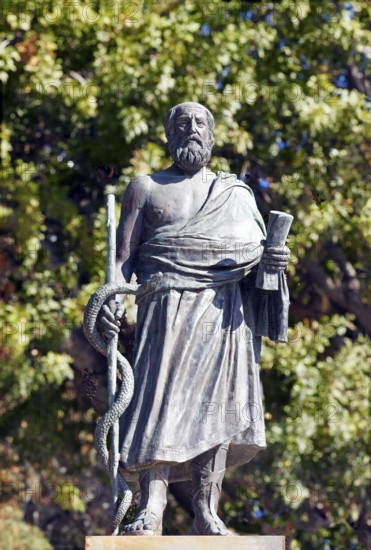Monument, statue, Hippocrates also Hippocrates of Kos, famous ancient doctor, father of modern