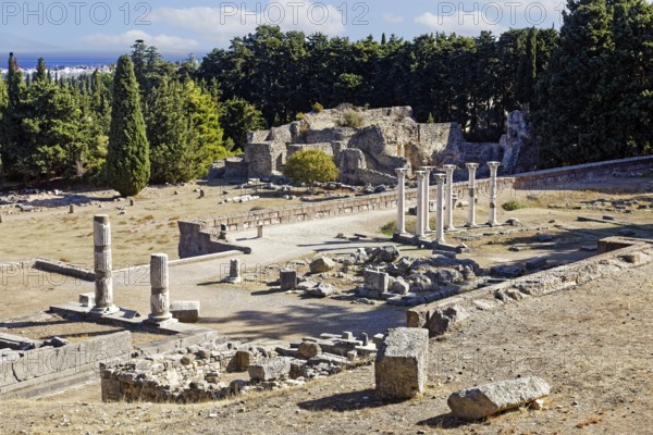 Middle terrace, Apollo temple columns, at the back presumably buildings with patients' apartments,