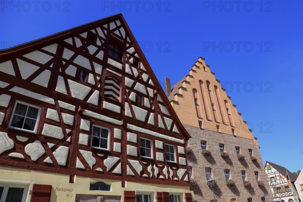 Fachwerkhäuser und Rathausplatz, city of Heideck in the district of Roth, Middle Franconia,
