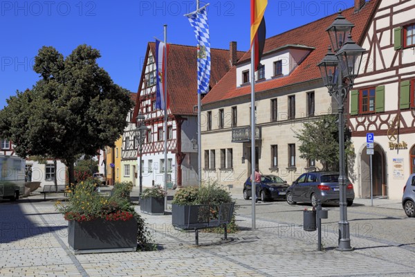 Fachwerkhäuser, am Rathausplatz, city of Heideck in the district of Roth, Middle Franconia,