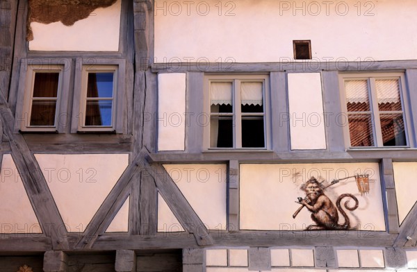 Half-timbered house, historic façade of the house, No. 1, city of Heideck in the district of Roth,