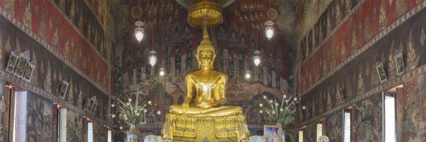 Golden Buddha statue with Bhumispara mudra, Buddha Gautama at the moment of enlightenment,