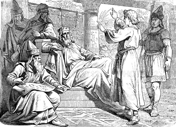 Joseph interprets the pharaoh's dreams, first book of Genesis, chapter 41, Nile, fat cows, grazing,