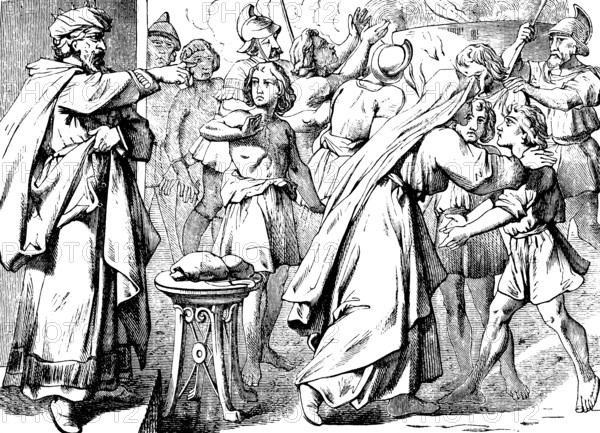 Martyrdom of the mother and her seven sons, orders of the angry king, Second Book of Maccabees,