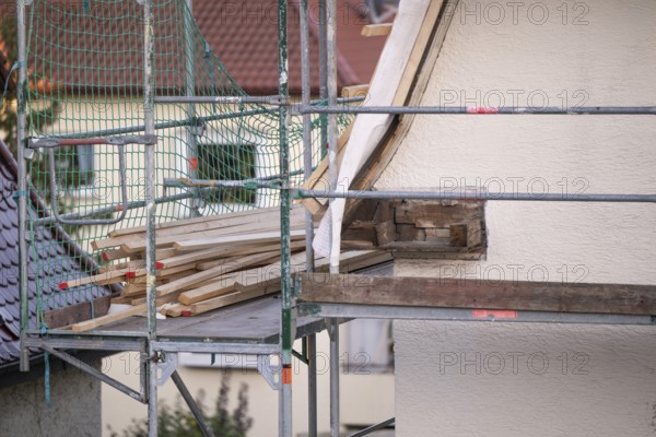 Energetic renovation of an apartment building, renovation of an old building, scaffolding,