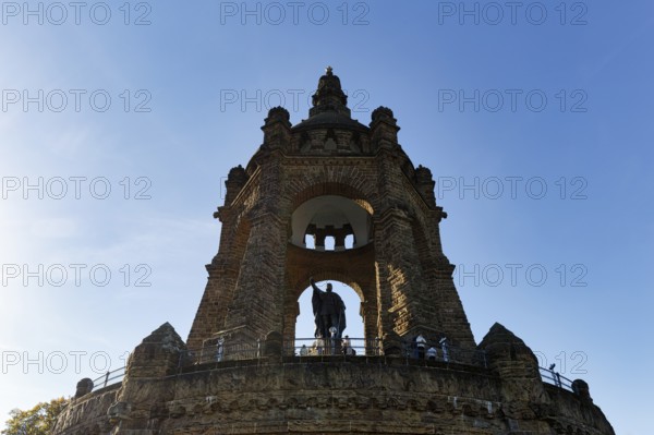Kaiser Wilhelm Memorial, national monument with dome, landmark, sunny autumn weather, backlight,