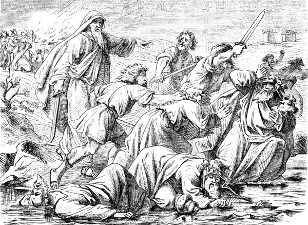 Elijah has the, Baal priest grab and kill, First Book of Kings, chapter 17, Baal, prophets, murder,