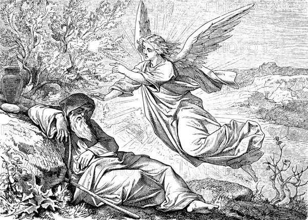 Elijah is wonderfully fed and strengthened, Get up and eat, First Book of Kings, chapter 19, sleep,