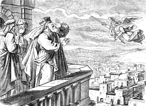 God sent an angel to Jerusalem, David sees the angel of pestilence, First book of Chronicles,