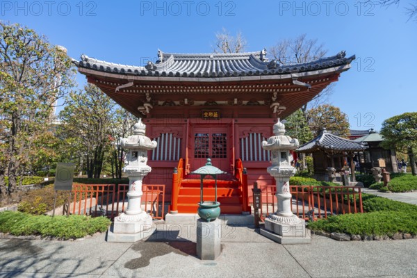 Small red pavilion, Buddhist temple complex, Asakusa shrine or Senso-ji temple, Asakusa, Tokyo,