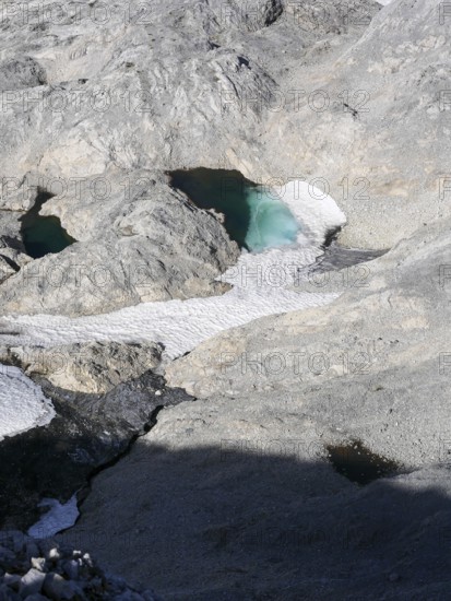 Glacier lake and remnants of the Übergossene Alm glacier on the Hochkönig, symbol of glacier