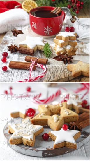 Collage of Christmas cookies and sweets, variation of sweet desserts, lots of unhealthy calories,