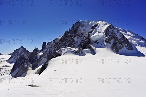 View from the Télécabine Panorama Railway of the Mont Blanc du Tacul mountain, in the foreground