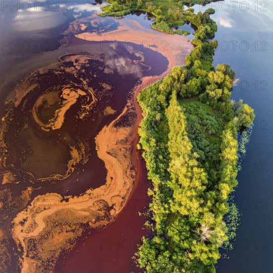 Red algae plant on the lake. abstract ecology nature concept, wild landscape with vibrant red