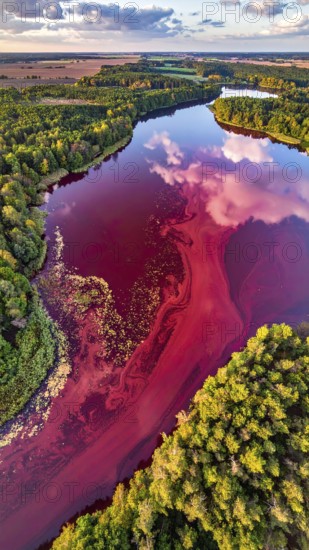 Red algae plant on the lake. abstract ecology nature concept, wild landscape with vibrant red