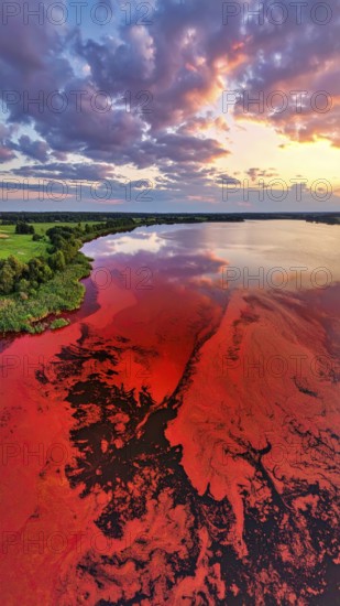 Red algae plant on the lake. abstract ecology nature concept, wild landscape with vibrant red