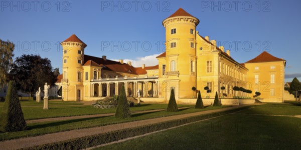 Rheinsberg Castle, front in late evening light, prime example of Friederician Rococo, Ruppiner