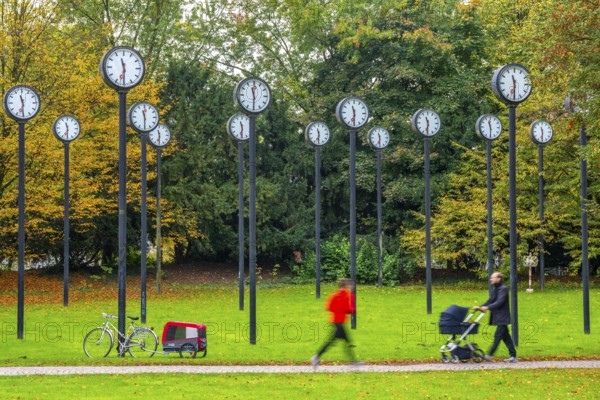 The art installation Zeitfeld in Volksgarten Park in Düsseldorf-Oberbilk, a total of 24 station