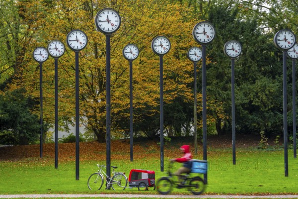 The art installation Zeitfeld in Volksgarten Park in Düsseldorf-Oberbilk, a total of 24 station