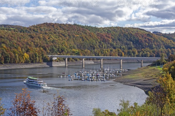 Marina, excursion ship, Talbrücke, Sondern, Olpe, Biggesee, Sauerland, North Rhine-Westphalia,