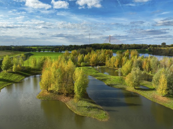 Wesel, Lower Rhine, North Rhine-Westphalia, Germany - autumn on the Lippe, trees with colorful