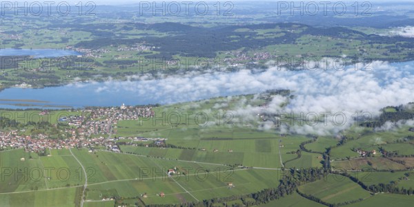 Panorama from Tegelberg, 1881m, on Schwangau, Waltenhofen, Hopfensee and Forggensee, Ostallgäu,