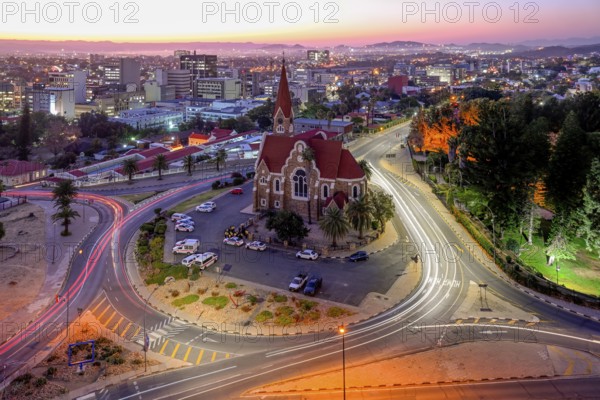 View of the Evangelical Lutheran Christ Church from 1910, blue hour, Windhoek, Khomas region,