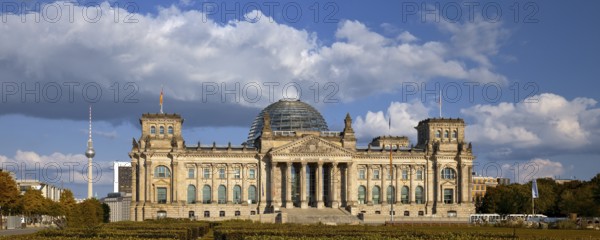 Reichstag, German Bundestag, Republic Square with Berlin TV Tower in the background, Berlin,