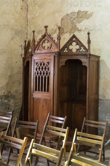 Compains village, confessional of Saint Georges church, Cezallier region, Puy de Dome, Auvergne