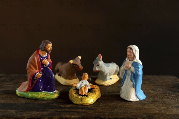 Traditional Provençal terracotta Santons figurines displayed for a crib in France showcasing local