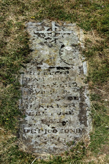 Auvergne Volcanoes Regional Natural Park, old cemetery tombstone at Pic Saint Pierre Saint Pierre