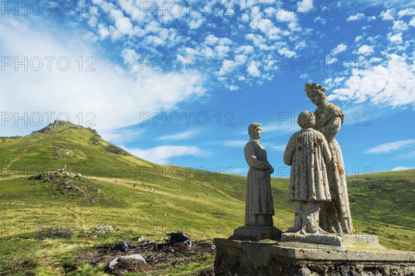 Statue of Virgin Mary. Roc de Courlande in Auvergne Volcanoes Regional Park. Puy de Dome. Auvergne