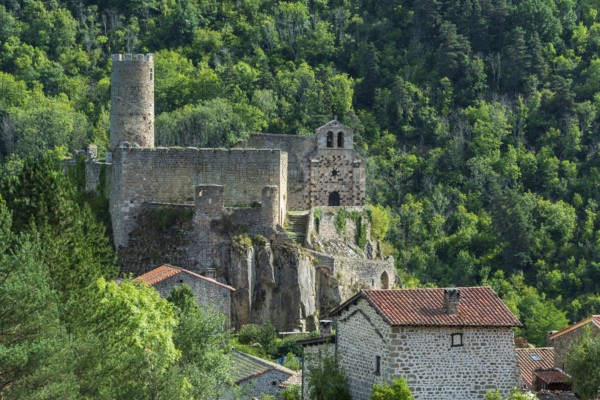 Saint Andre de Chalencon village. Castle and Chapel of Chalencon. Haute Loire. Auvergne Rhone Alpes