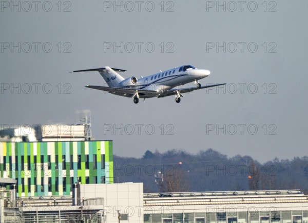 Private jet of the type Cessna Citation CJ3+, of the private airline Fly Tyrol, approaching