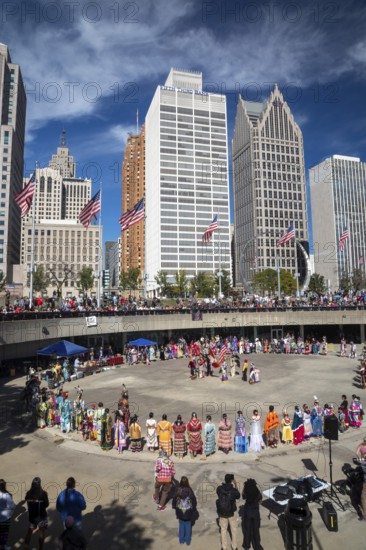 Detroit, Michigan USA - 13 October 2025 - On Indigenous People's Day, Native American tribes held a